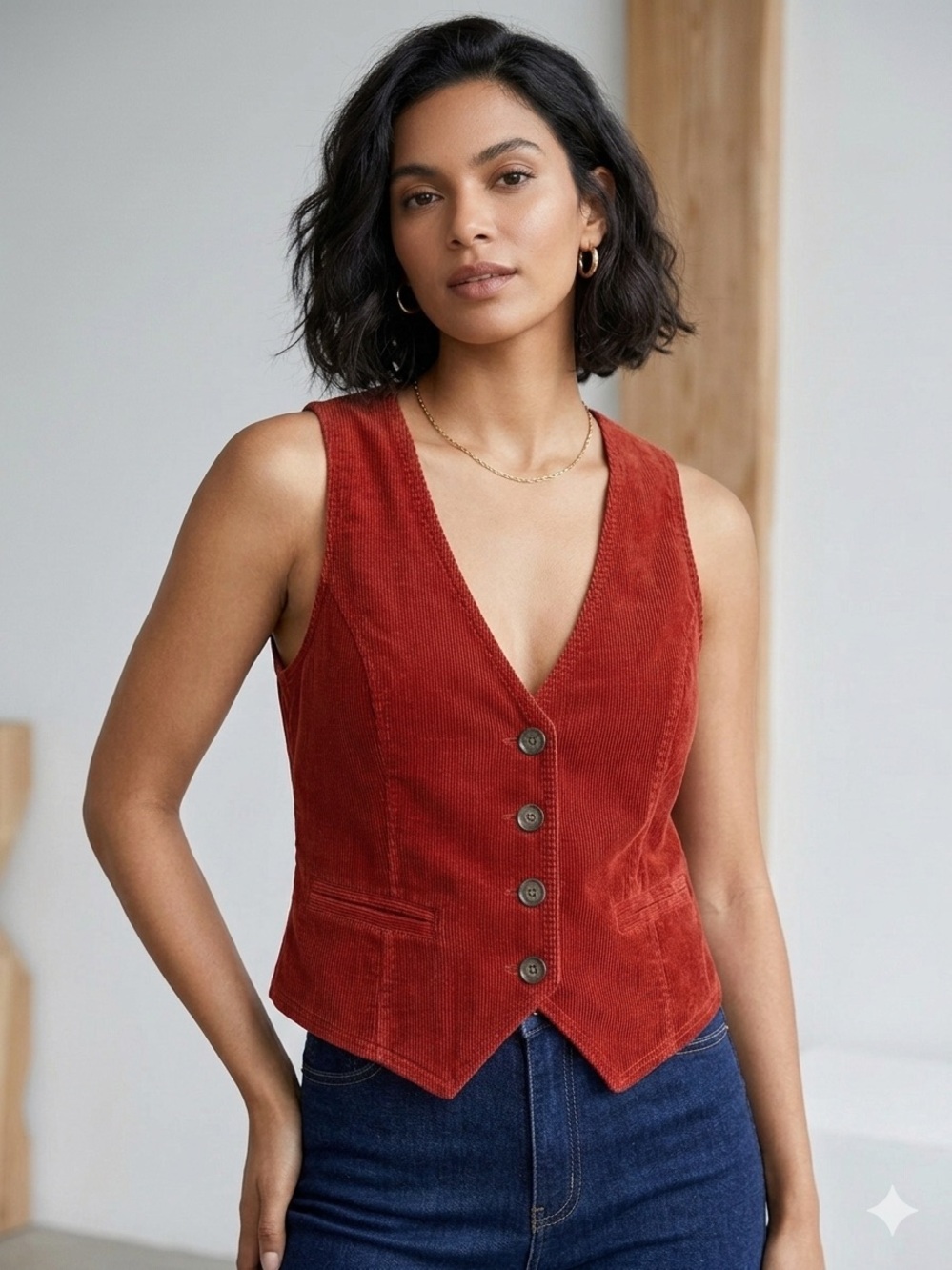 J.Crew Coral Corduroy Vest Waistcoat Button Front Y2K Preppy Boho Size S/MCotton